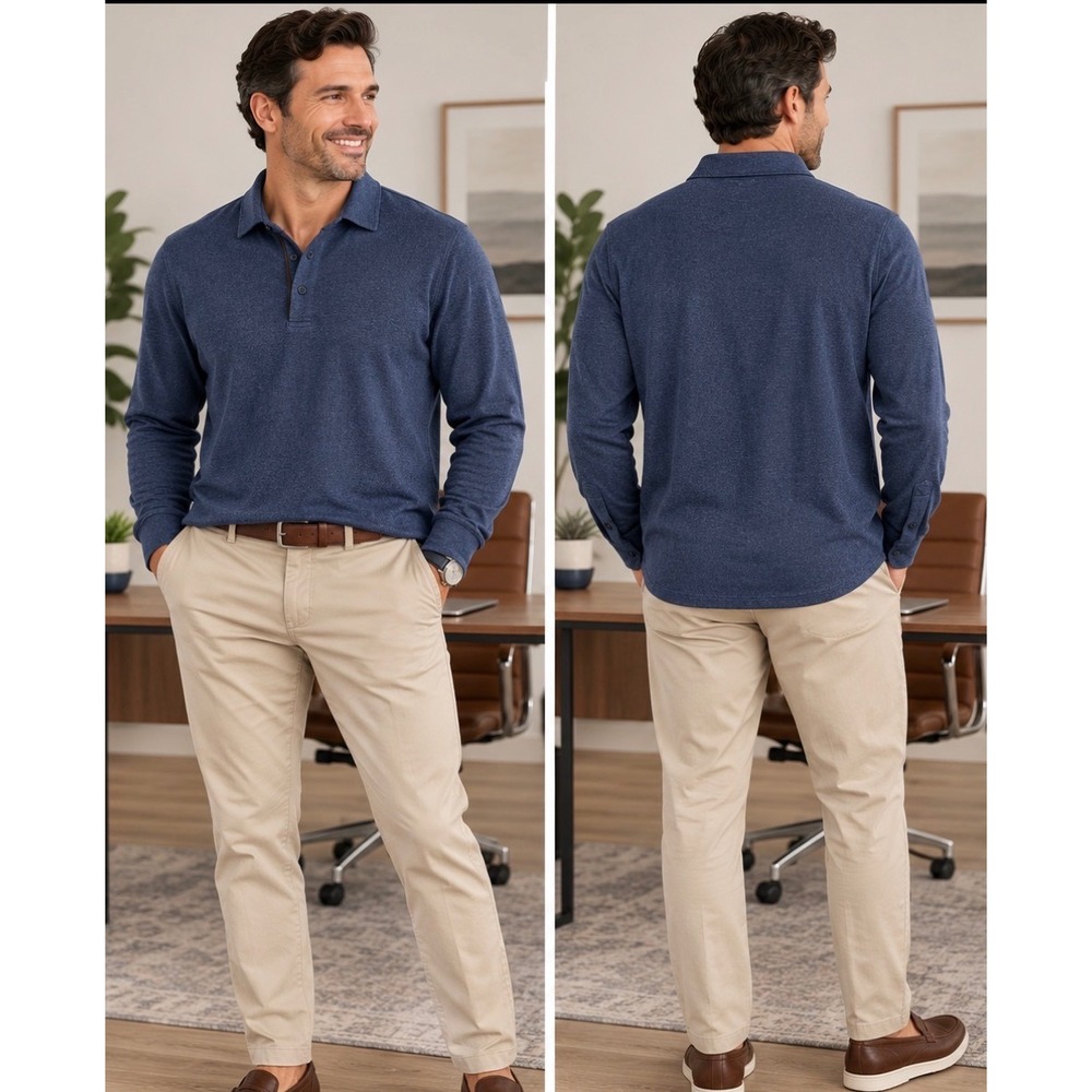 Ermenegildo Zegna Mens Blue Cotton Long Sleeve Polo Shirt XL 54 4UR344 850